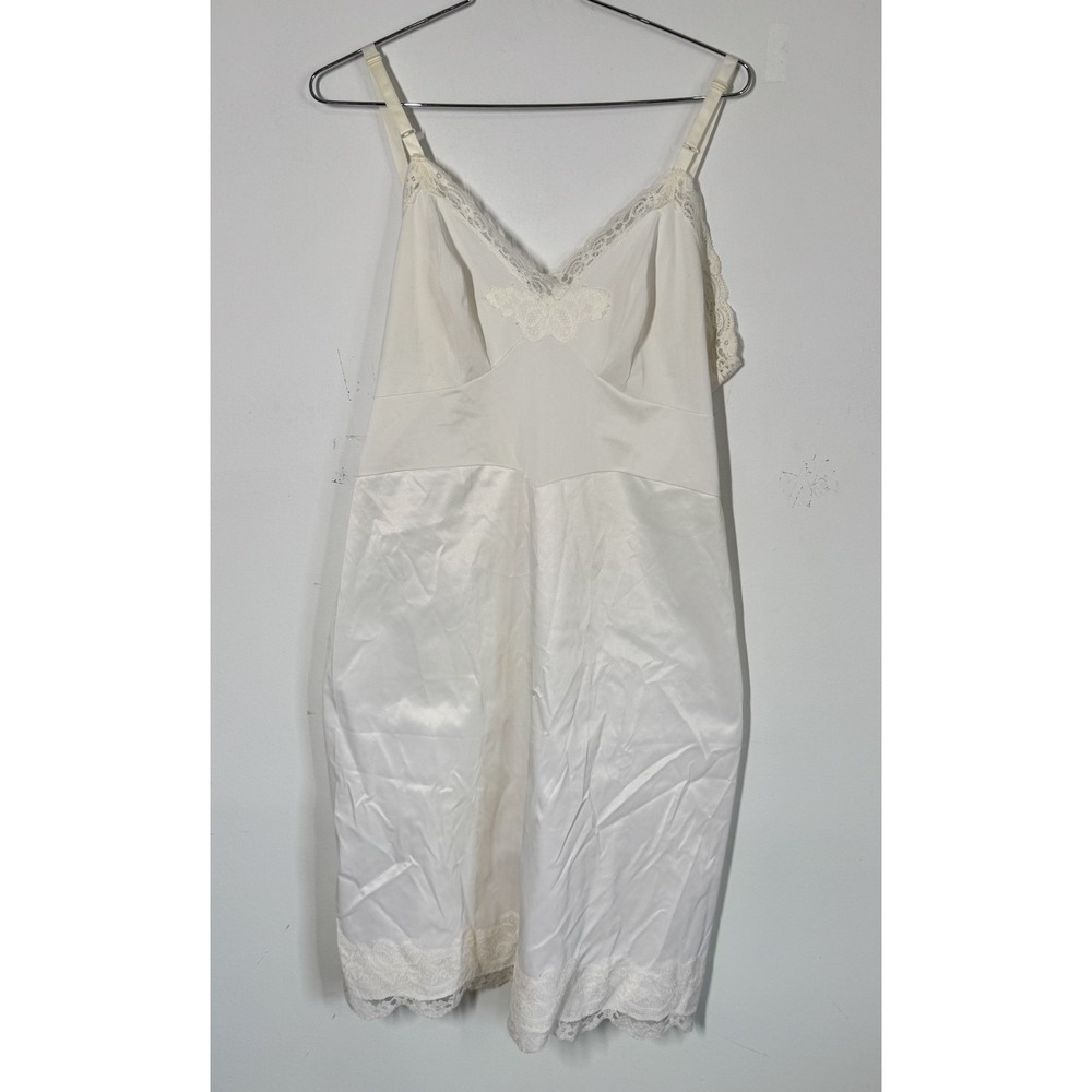 Vintage Shadowline Full Slip Womens 38 Cream Nylon‎ + Lace Nightgown Made in USA